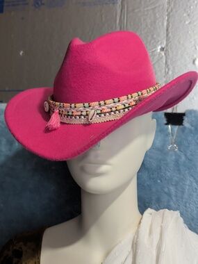 Bright Pink Embellished Women's Felt Cowboy Hat